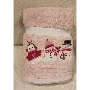 Betsey Johnson Snowman Pink Christmas Hand  Towels 16 in x 26 Set Of 2